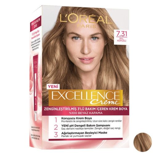 کیت رنگ مو رنگ عسلی لورال شماره 7.31 مدل Excellence