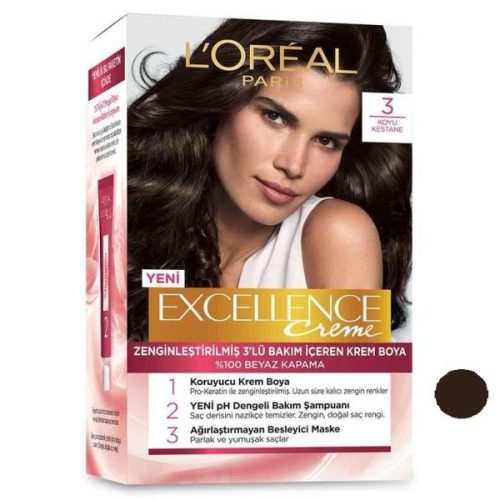 کیت رنگ مو قهوه ای تیره لورال شماره 3 مدل Excellence