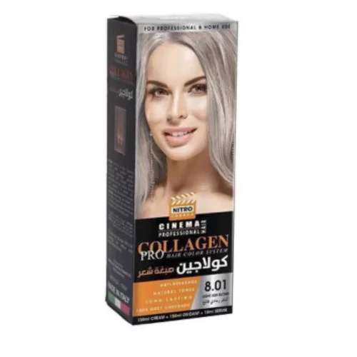 کیت رنگ مو خاکستری روشن نیترو کانادا شماره 8.01 مدل Collagen